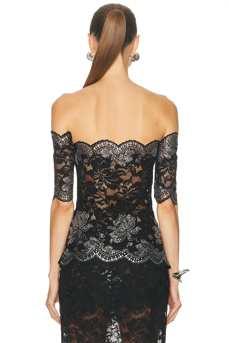 RABANNE Studded Lace Boatneck Top | Thumbnail 3