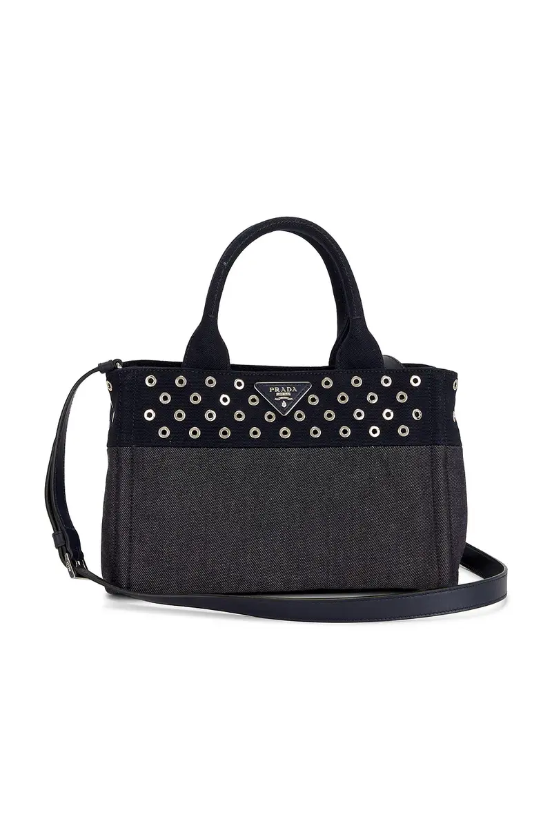 Prada Studded Denim Canapa Tote Bag | Thumbnail 3 Prada Studded Denim Canapa Tote Bag | Thumbnail 3