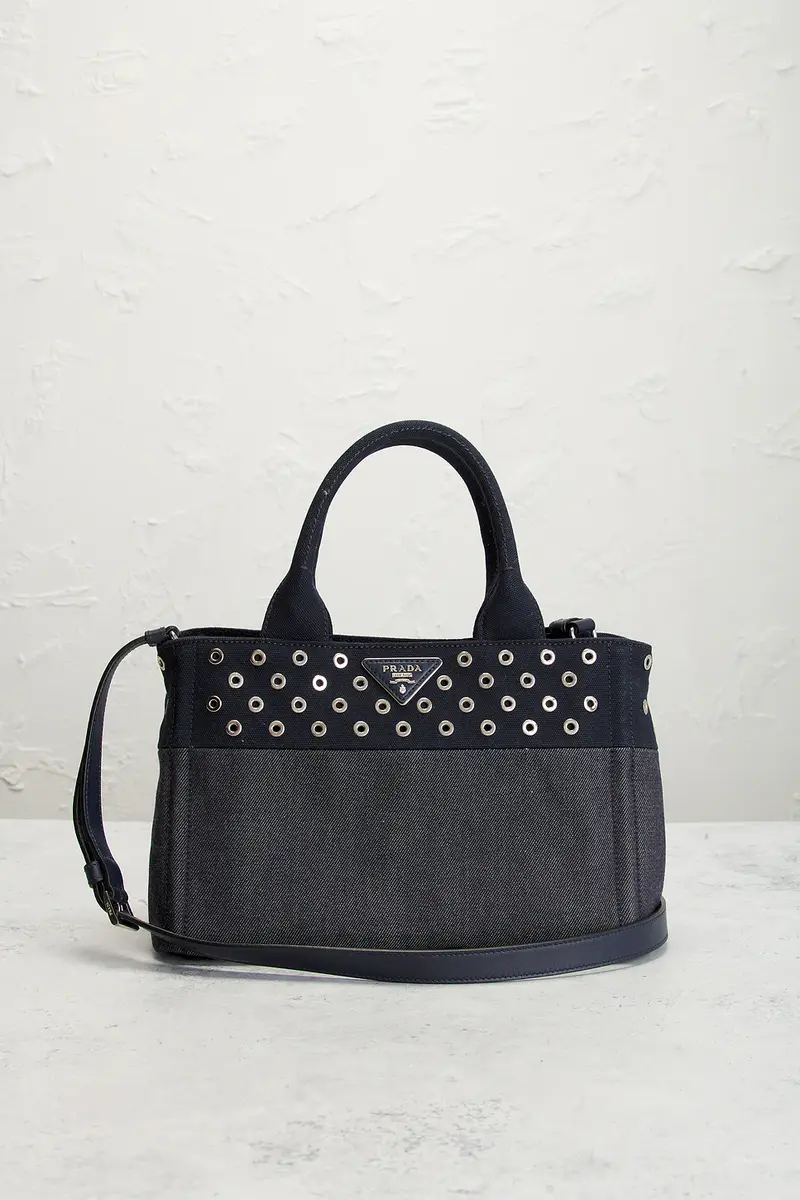 Prada Studded Denim Canapa Tote Bag | Thumbnail 4 Prada Studded Denim Canapa Tote Bag | Thumbnail 4