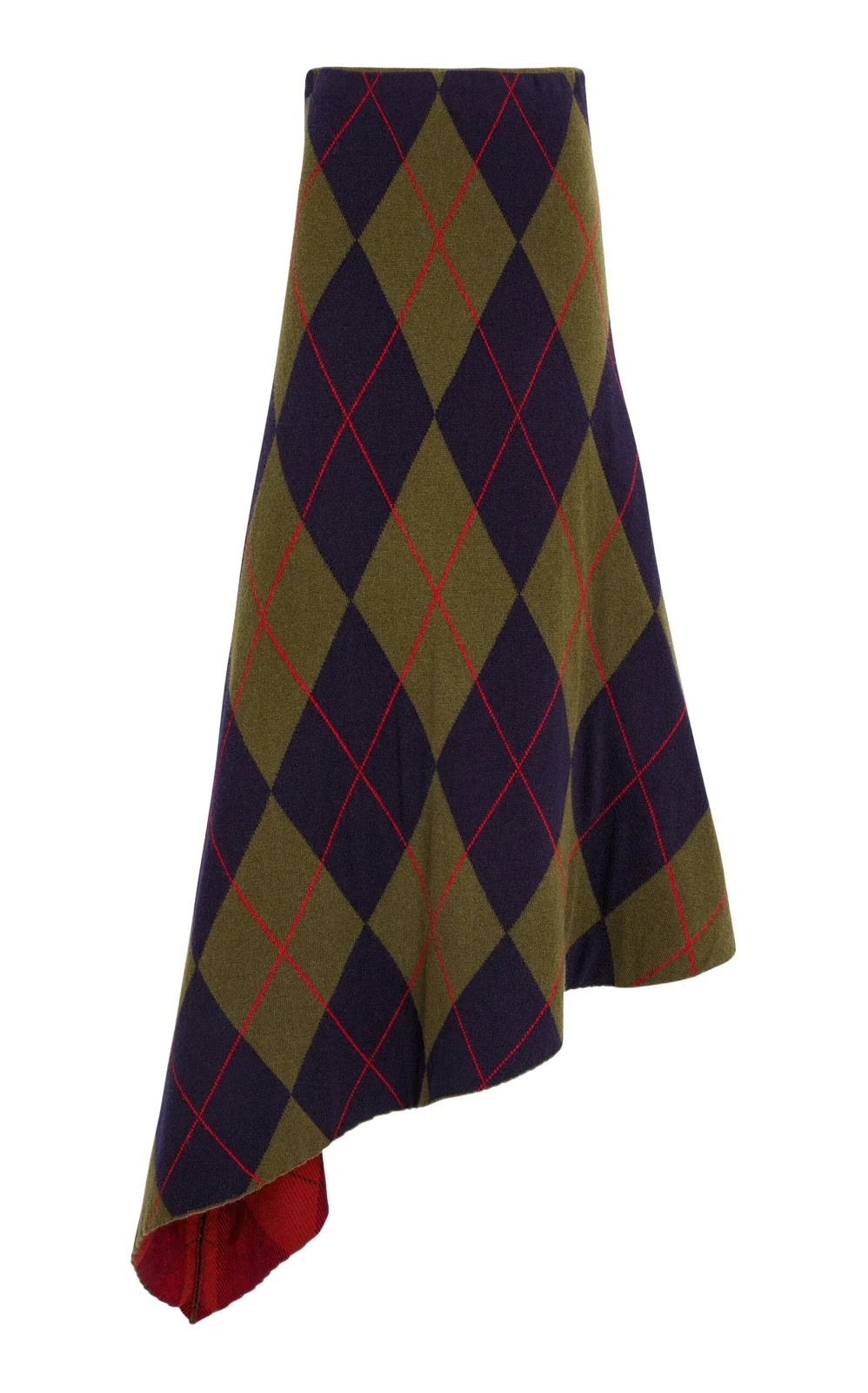 Asymmetric Argyle Wool-Cashmere Maxi Skirt
