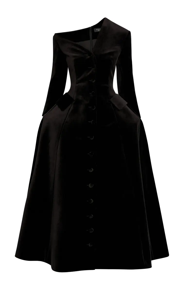 A.W.A.K.E. MODE Cotton Off-the-Shoulder Basque Midi Dress