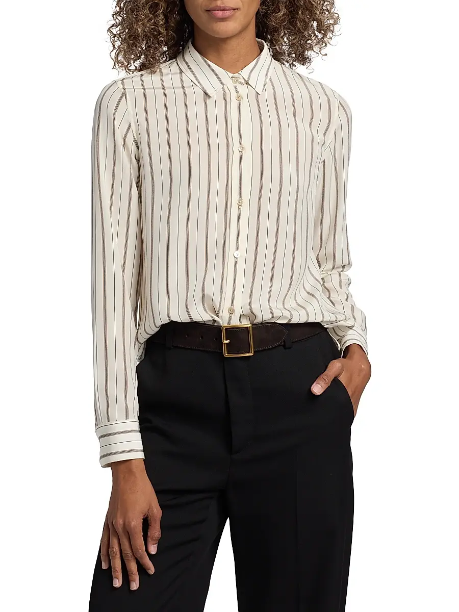Nili Lotan Women's Gaia Striped Slim-Fit Shirt - Brandy Stripe | Thumbnail 3 Nili Lotan Women's Gaia Striped Slim-Fit Shirt - Brandy Stripe | Thumbnail 3
