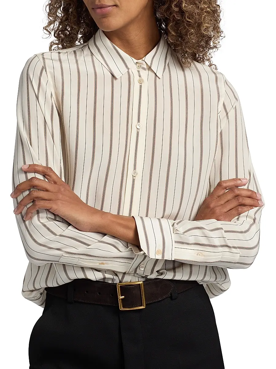 Nili Lotan Women's Gaia Striped Slim-Fit Shirt - Brandy Stripe | Thumbnail 6 Nili Lotan Women's Gaia Striped Slim-Fit Shirt - Brandy Stripe | Thumbnail 6