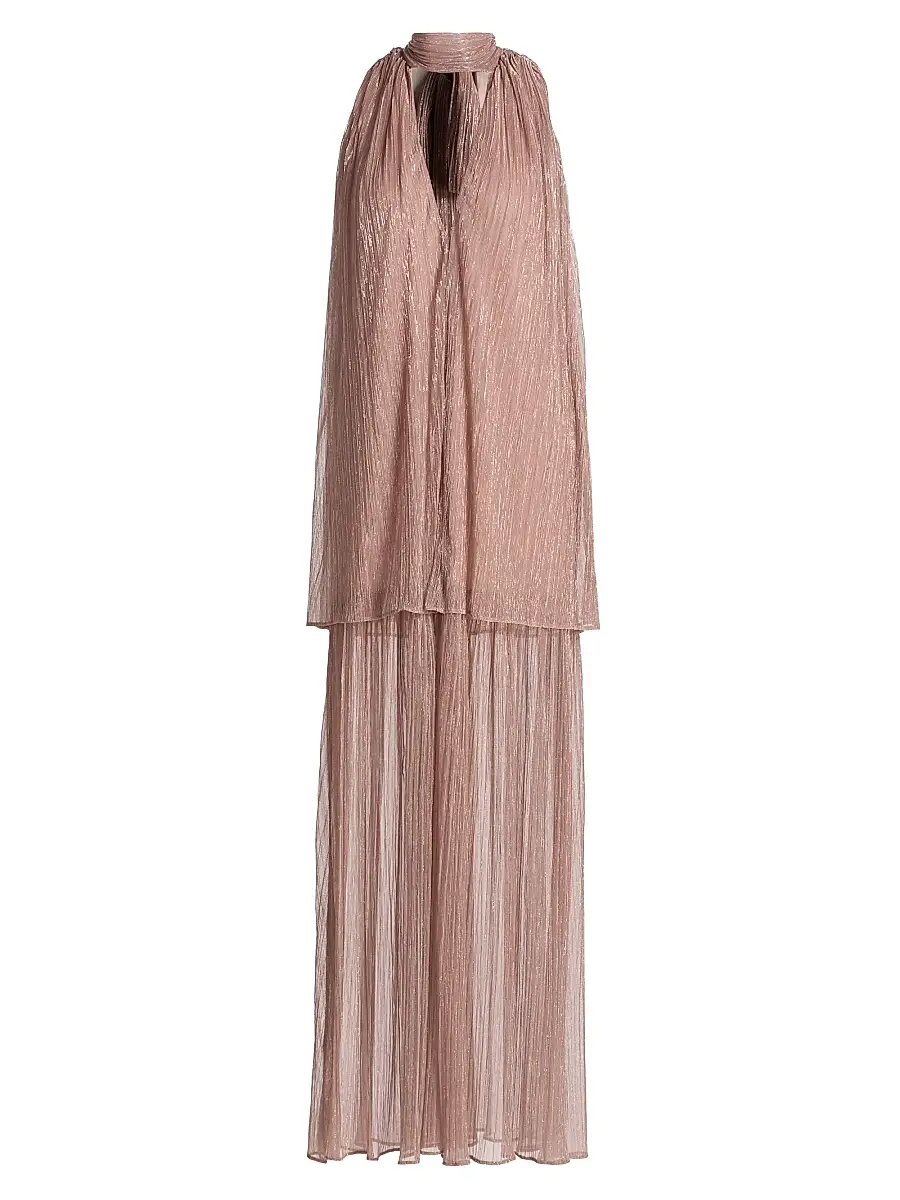 BLACK HALO Women's Valoria Metallic Plissé Maxi Dress