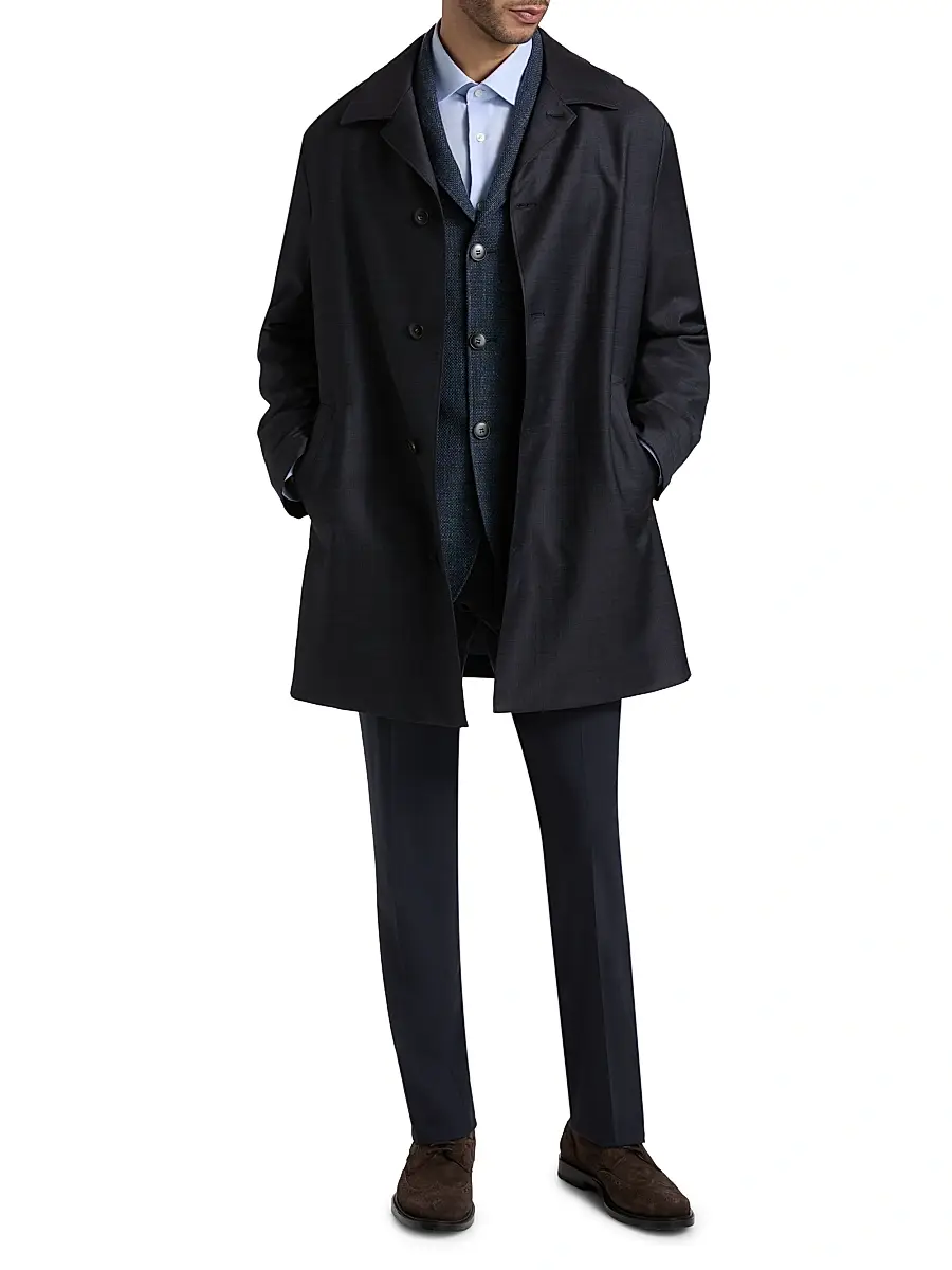Canali Men's Denim-Effect Wool Raincoat | Thumbnail 2 Canali Men's Denim-Effect Wool Raincoat | Thumbnail 2
