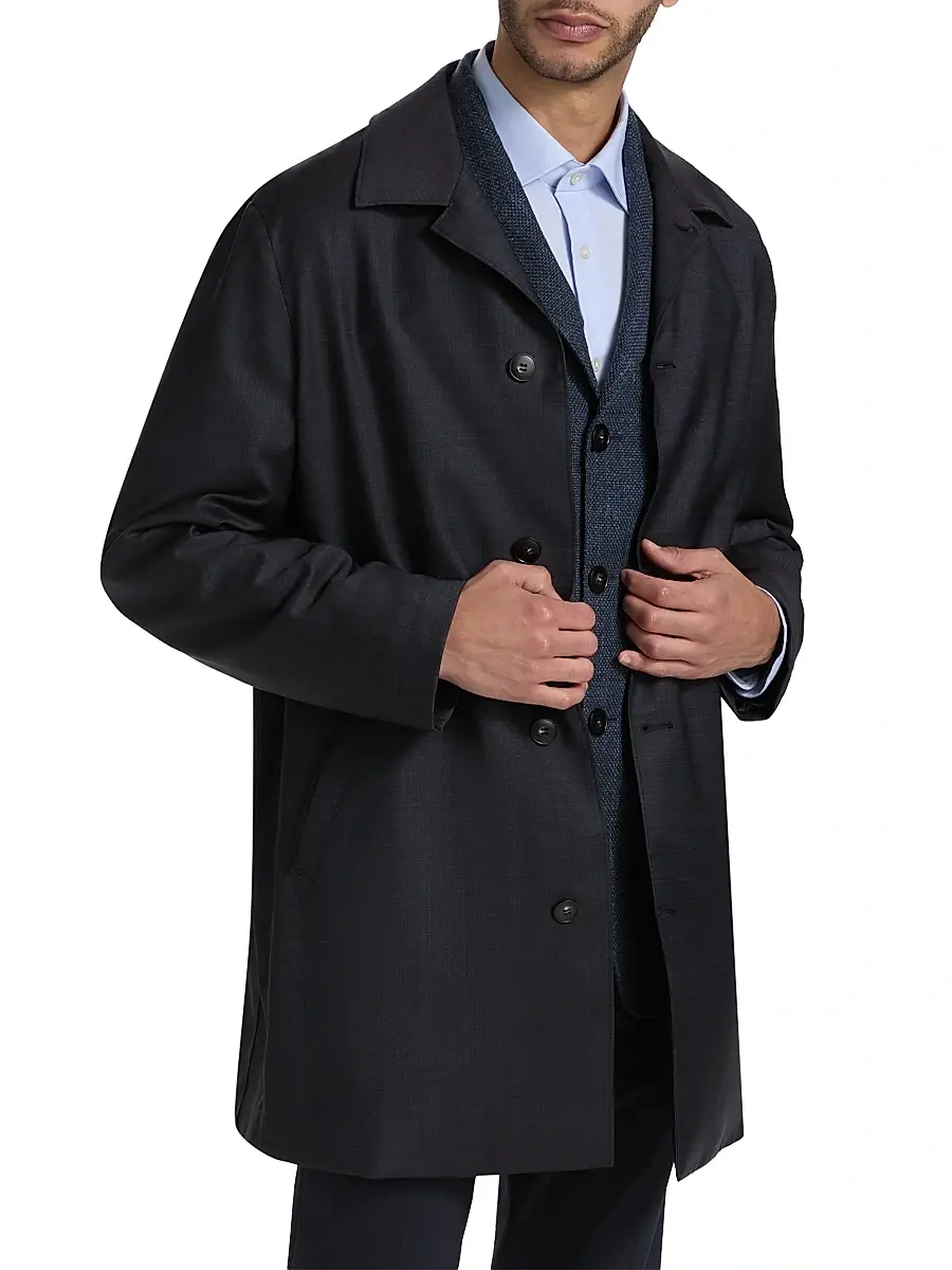 Canali Men's Denim-Effect Wool Raincoat | Thumbnail 3 Canali Men's Denim-Effect Wool Raincoat | Thumbnail 3