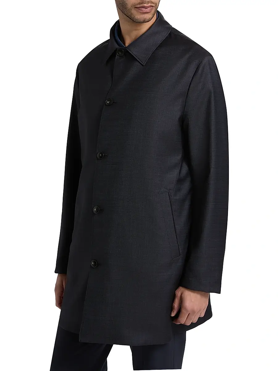 Canali Men's Denim-Effect Wool Raincoat | Thumbnail 4 Canali Men's Denim-Effect Wool Raincoat | Thumbnail 4