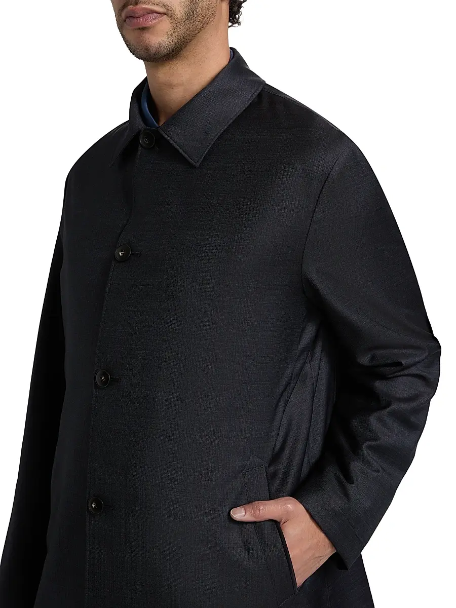 Canali Men's Denim-Effect Wool Raincoat | Thumbnail 6 Canali Men's Denim-Effect Wool Raincoat | Thumbnail 6