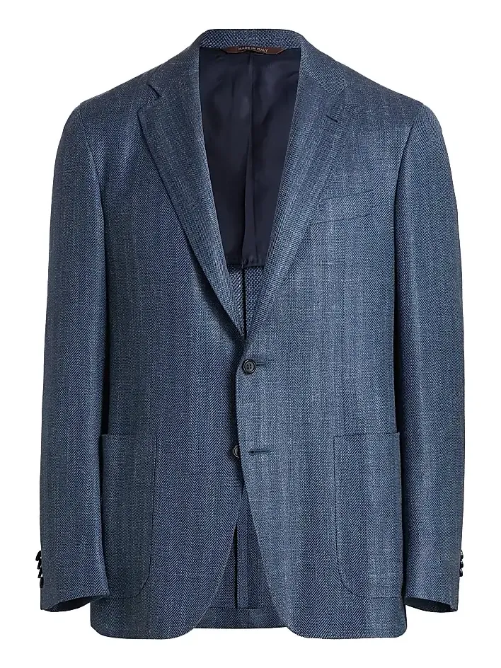 Canali Men's Denim Herringbone Patch Jacket