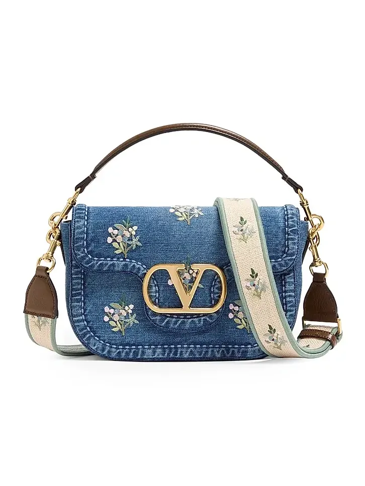 Women's Alltime Medium Embroidered Denim Shoulder Bag Women's Alltime Medium Embroidered Denim Shoulder Bag