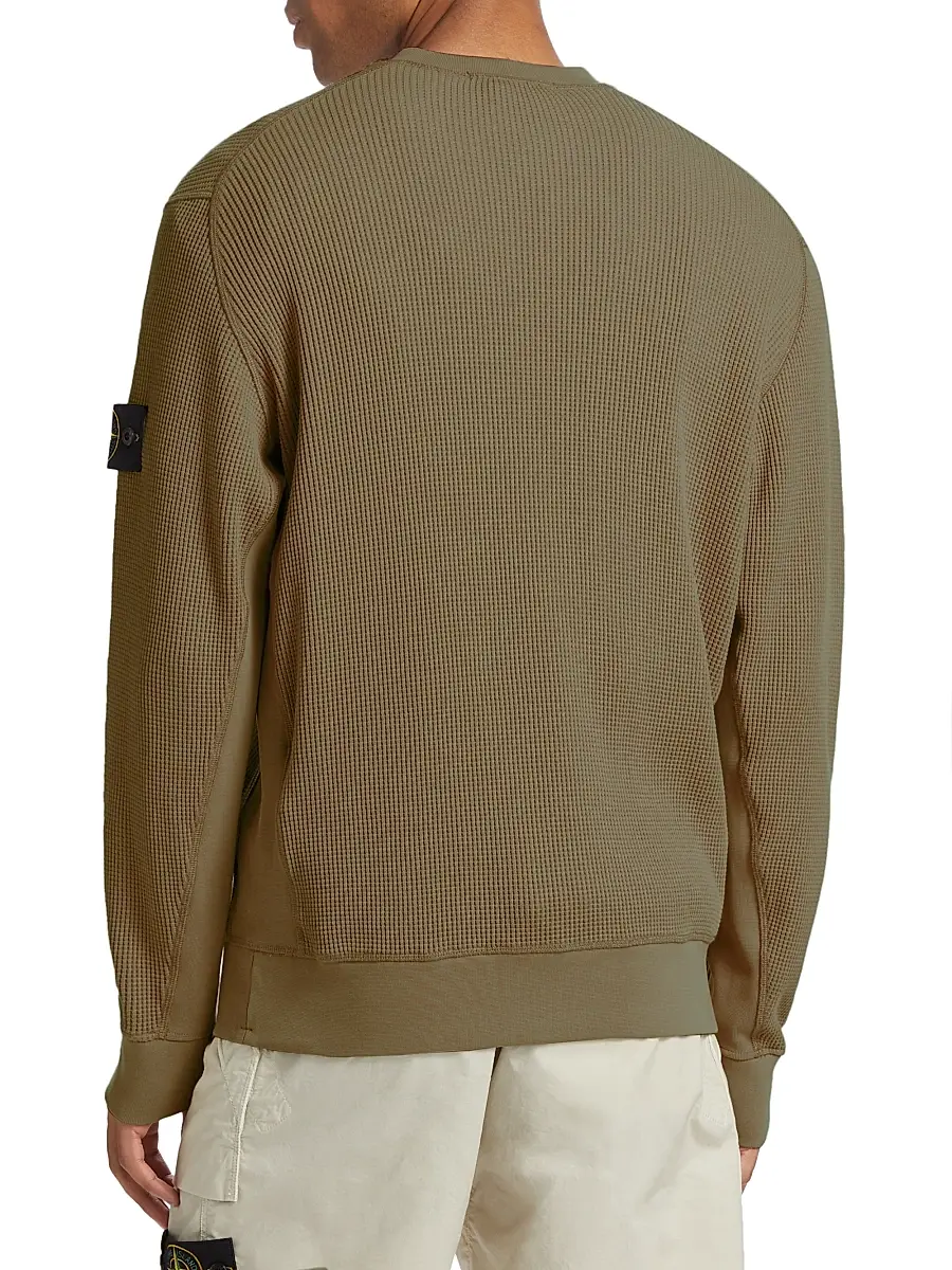 Stone Island Men's Waffle-Knit Crewneck Sweatshirt - Military Green | Thumbnail 5 Stone Island Men's Waffle-Knit Crewneck Sweatshirt - Military Green | Thumbnail 5