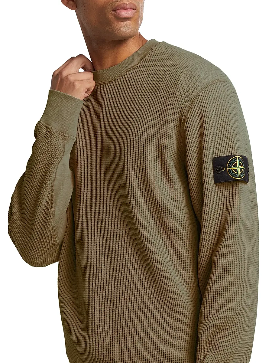 Stone Island Men's Waffle-Knit Crewneck Sweatshirt - Military Green | Thumbnail 6 Stone Island Men's Waffle-Knit Crewneck Sweatshirt - Military Green | Thumbnail 6