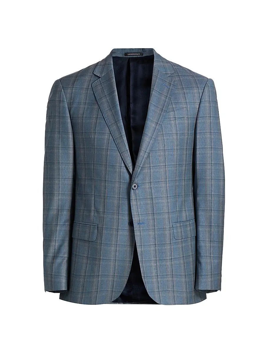 Emporio Armani Men's Virgin Wool Windowpane Jacket - Dusty Teal - Size 48 | Image 1 Emporio Armani Men's Virgin Wool Windowpane Jacket - Dusty Teal - Size 48 | Image 1