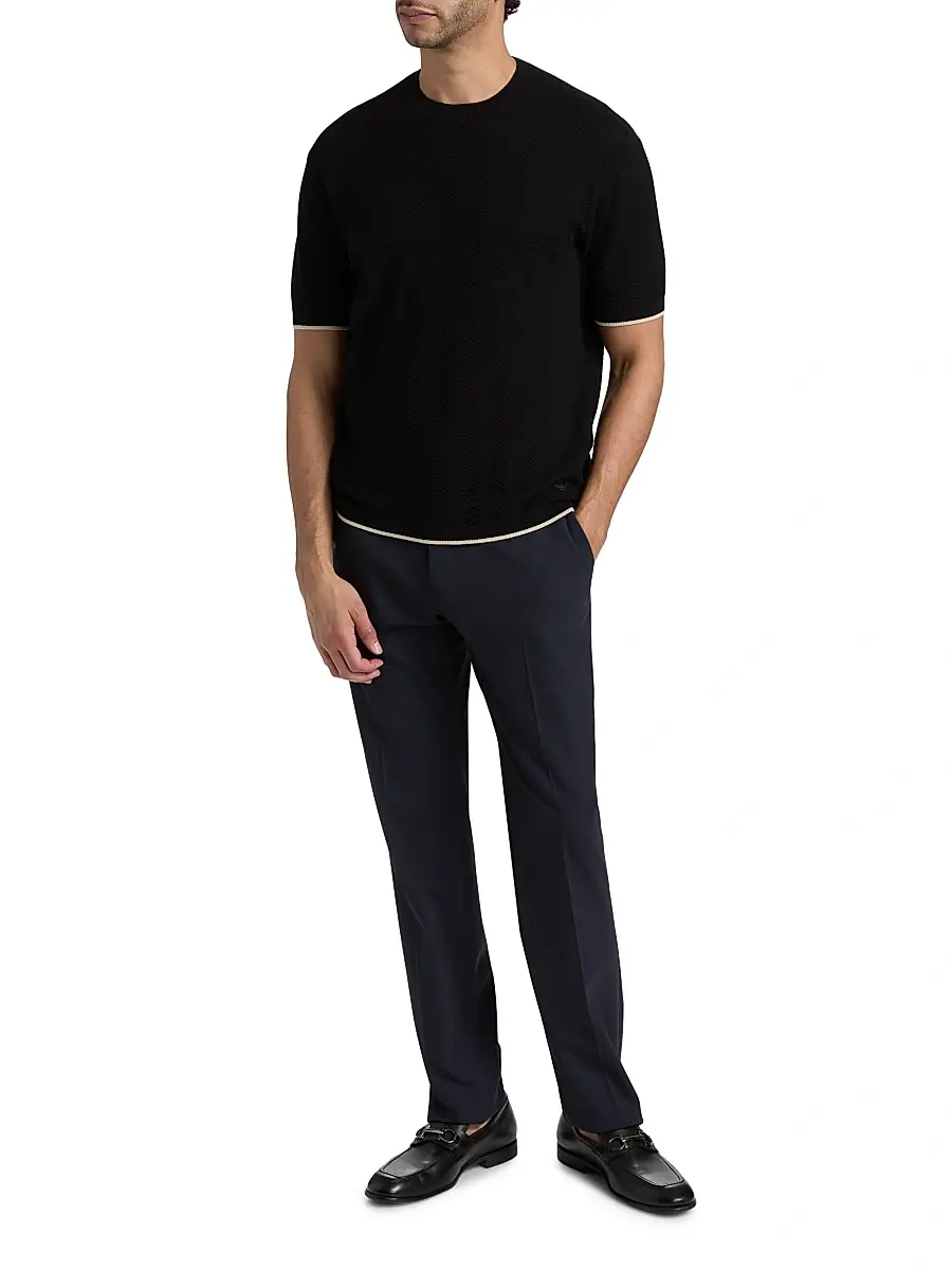 Emporio Armani Men's Tipped Chevron Short-Sleeve Sweater | Thumbnail 2 Emporio Armani Men's Tipped Chevron Short-Sleeve Sweater | Thumbnail 2