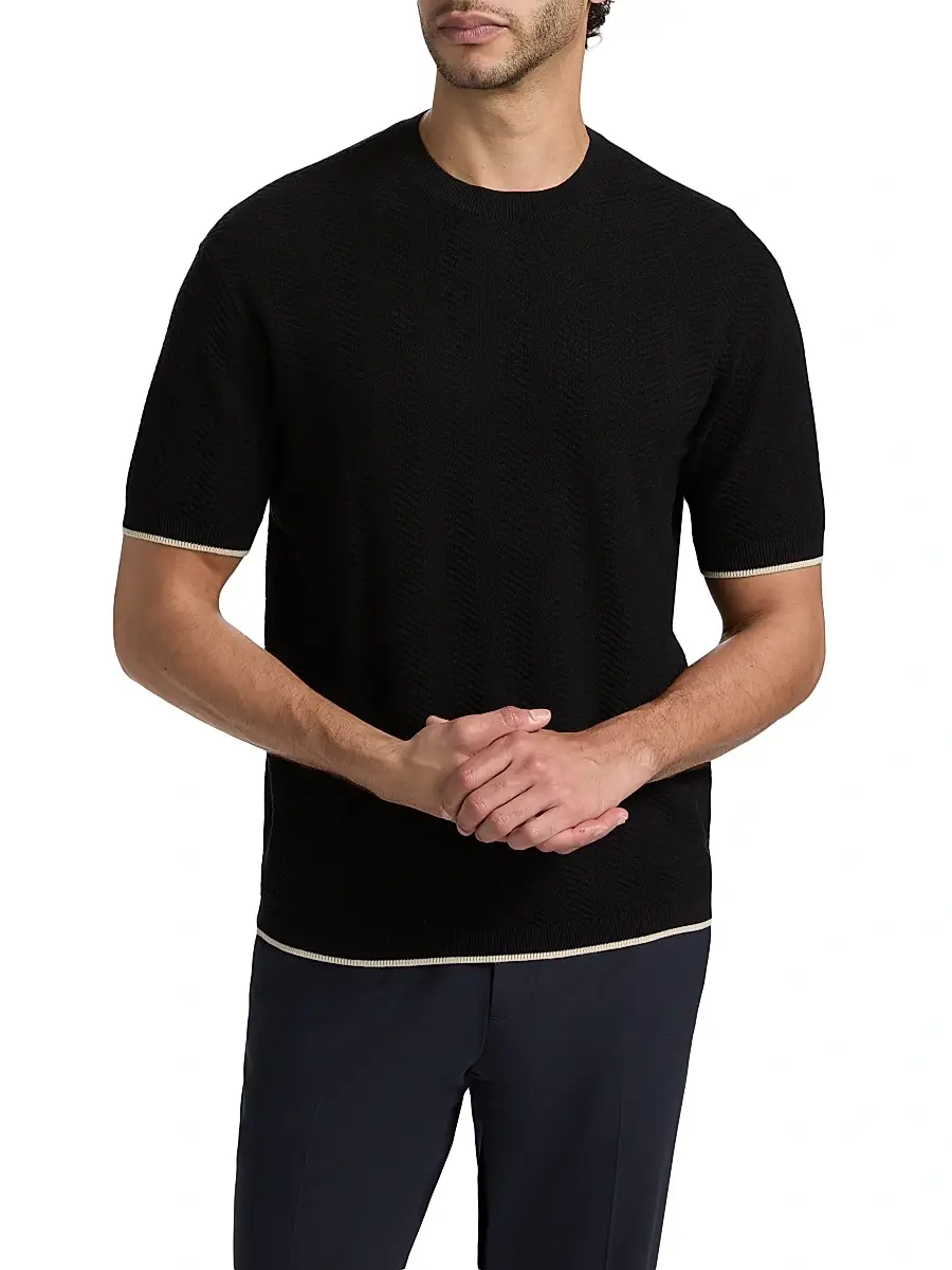 Emporio Armani Men's Tipped Chevron Short-Sleeve Sweater | Thumbnail 3 Emporio Armani Men's Tipped Chevron Short-Sleeve Sweater | Thumbnail 3