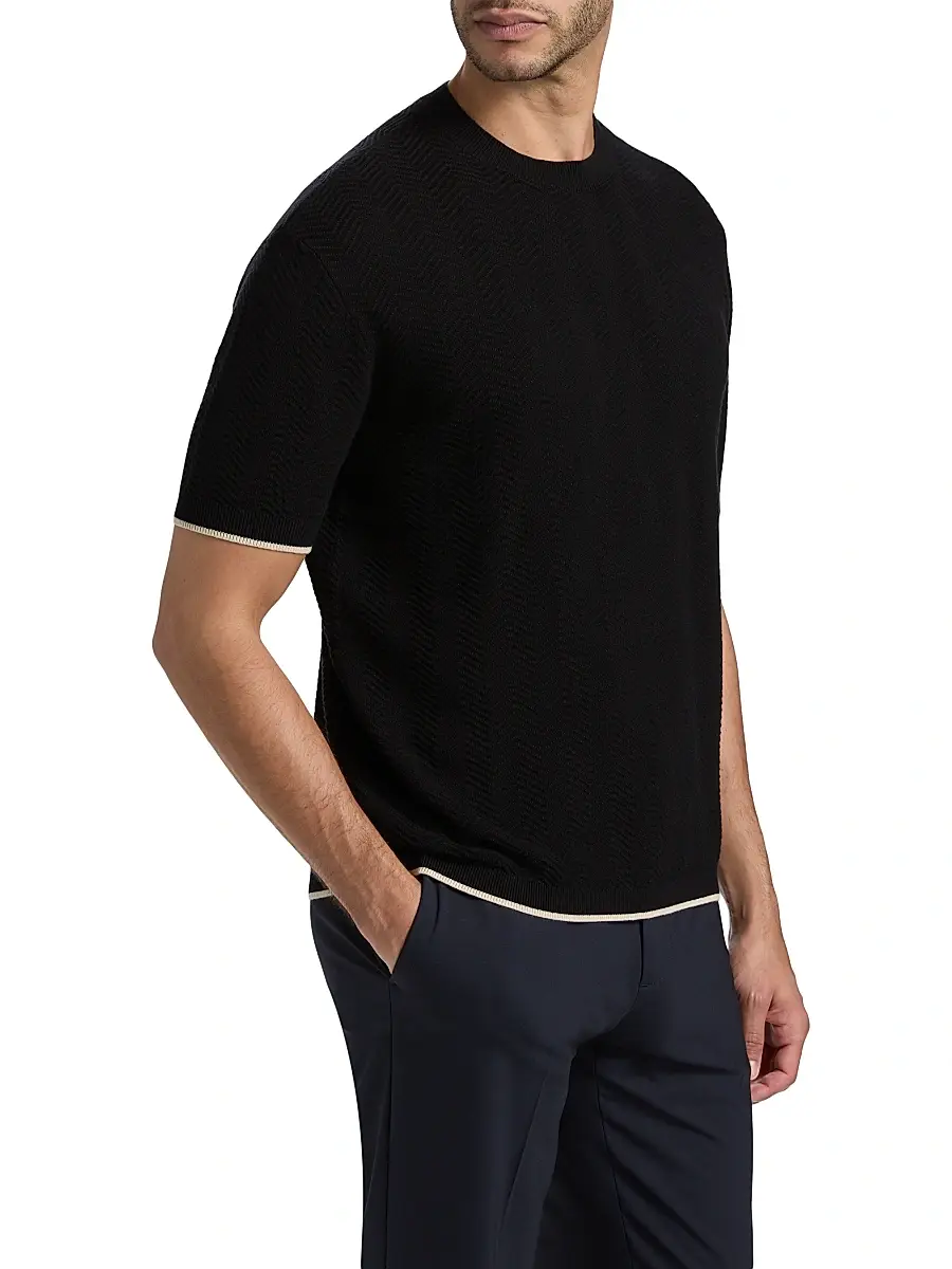 Emporio Armani Men's Tipped Chevron Short-Sleeve Sweater | Thumbnail 4 Emporio Armani Men's Tipped Chevron Short-Sleeve Sweater | Thumbnail 4