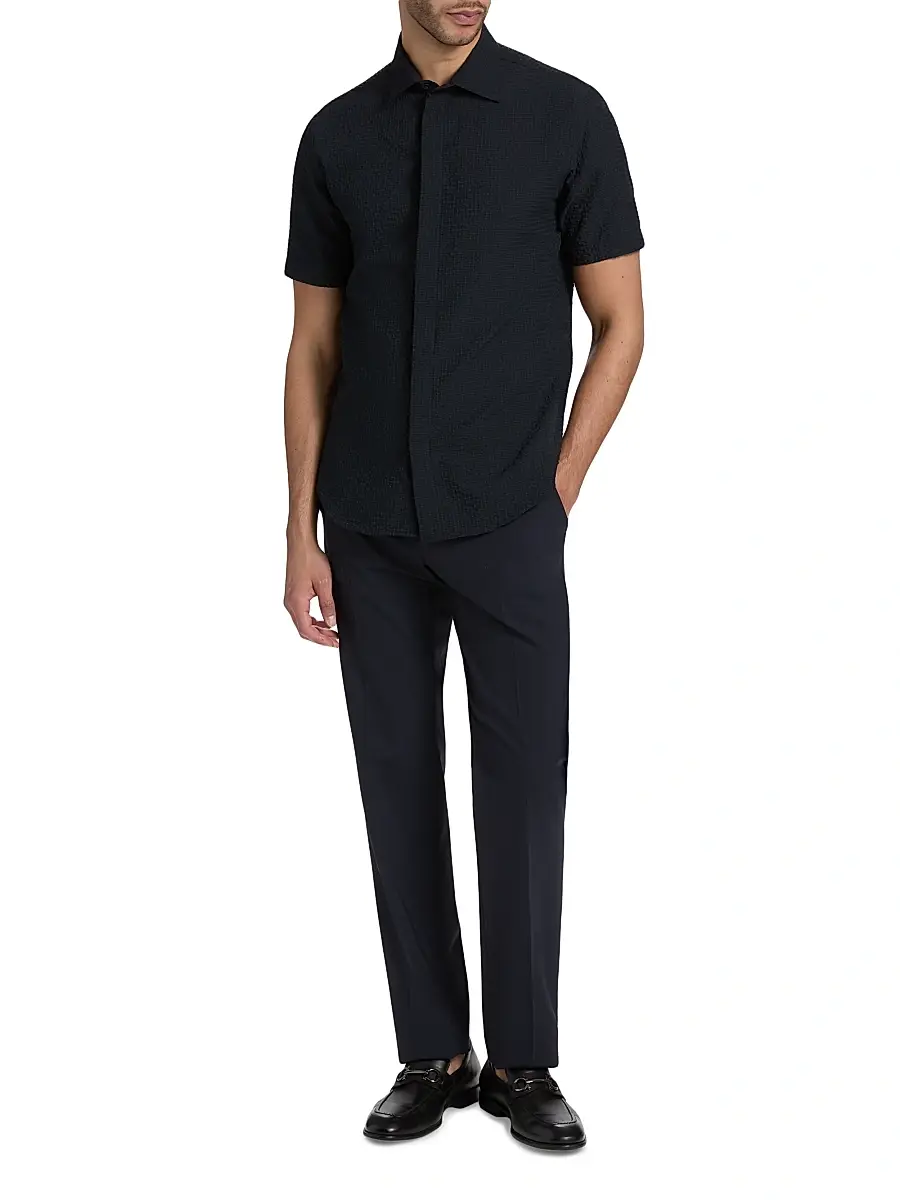 Emporio Armani Men's Textured Tech Seersucker Sport Shirt | Thumbnail 2