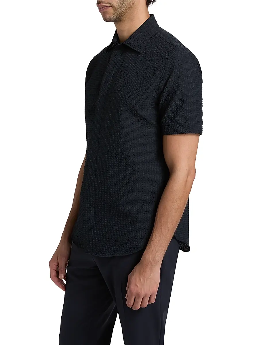 Emporio Armani Men's Textured Tech Seersucker Sport Shirt | Thumbnail 4
