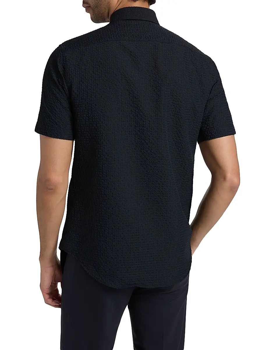 Emporio Armani Men's Textured Tech Seersucker Sport Shirt | Thumbnail 5