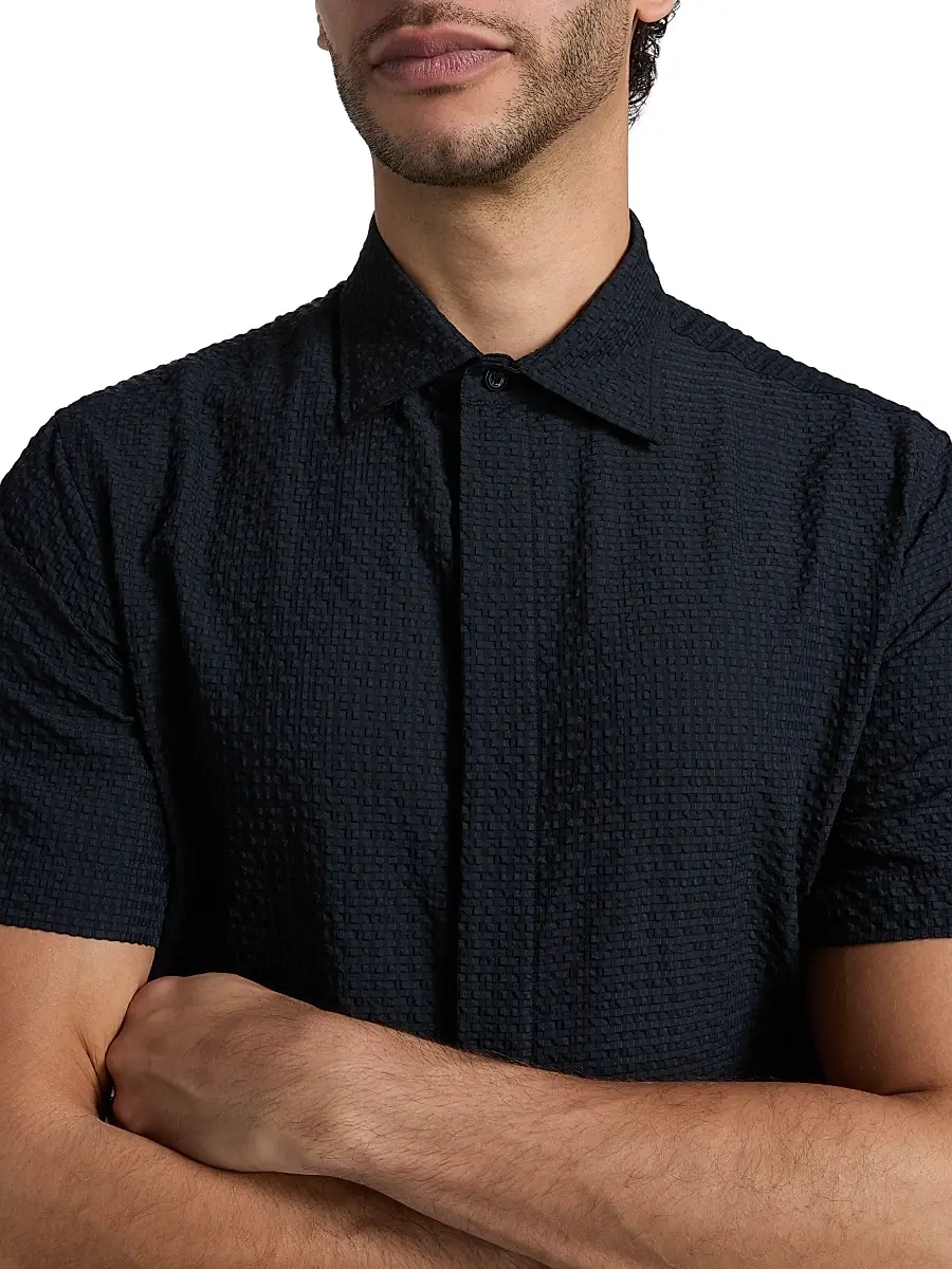 Emporio Armani Men's Textured Tech Seersucker Sport Shirt | Thumbnail 6