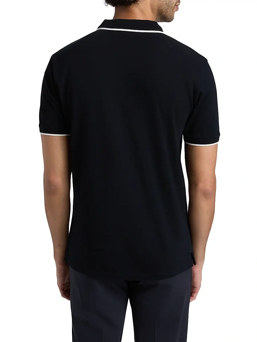 Emporio Armani Men's Piped Trim Cotton Johnny Collar Polo Shirt | Thumbnail 5