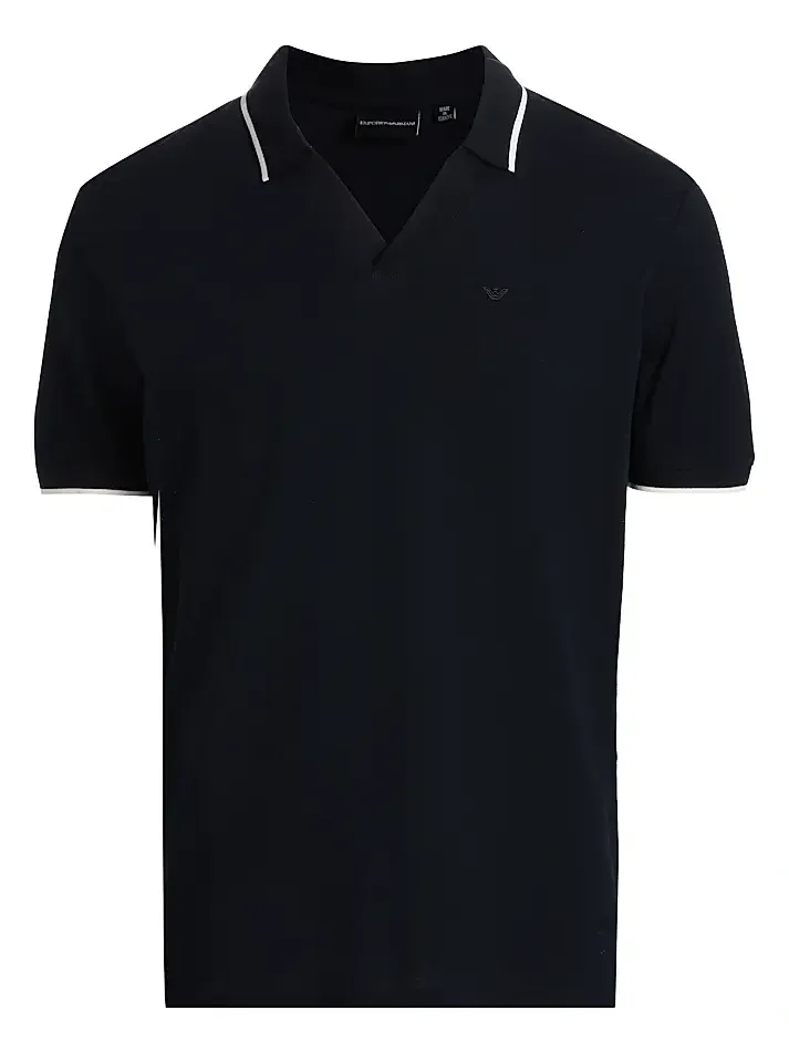 Emporio Armani Men's Piped Trim Cotton Johnny Collar Polo Shirt