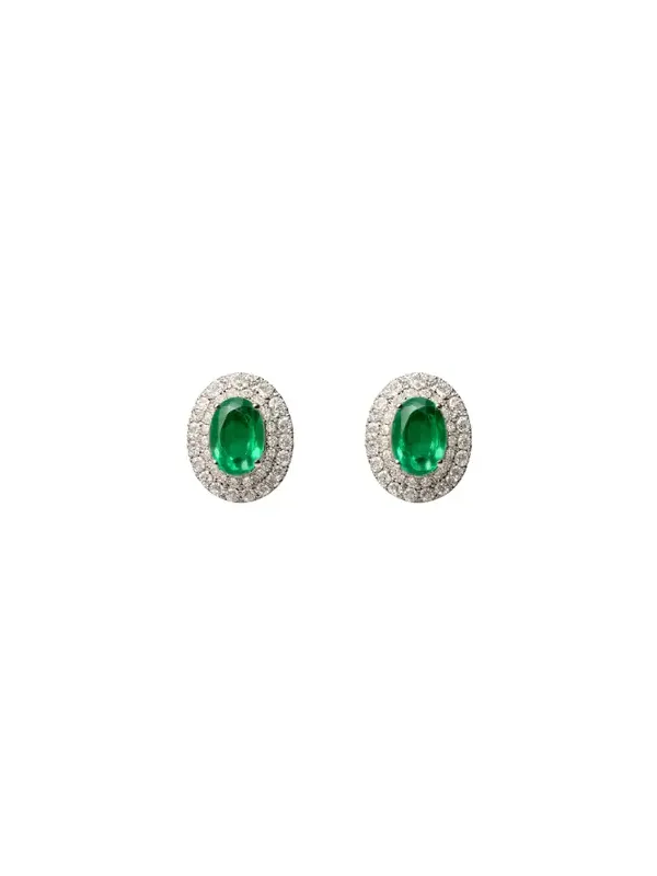 1.54ct Diamond Emerald 18K Gold Halo Stud Earrings 1.54ct Diamond Emerald 18K Gold Halo Stud Earrings