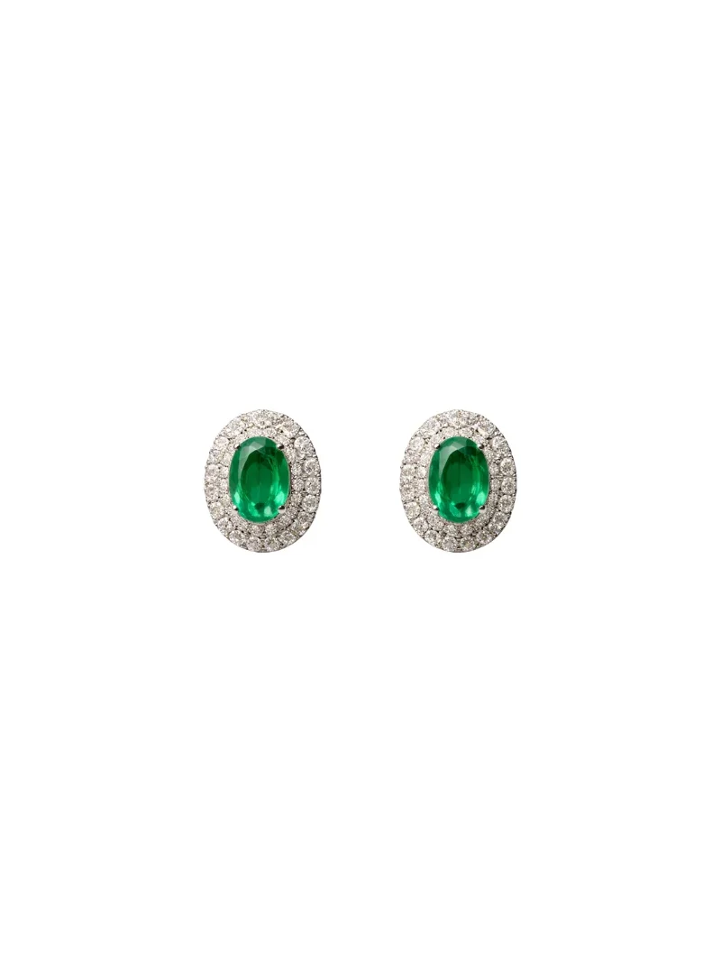 1.54ct Diamond Emerald 18K Gold Halo Stud Earrings 1.54ct Diamond Emerald 18K Gold Halo Stud Earrings