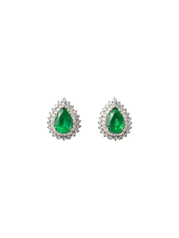1.62ct Diamond Emerald 18K Gold Pear Halo Earrings 1.62ct Diamond Emerald 18K Gold Pear Halo Earrings