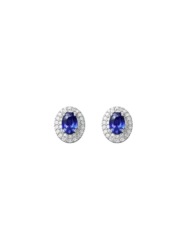 1.83ct Blue Sapphire Diamond 18K Gold Halo Stud Earrings