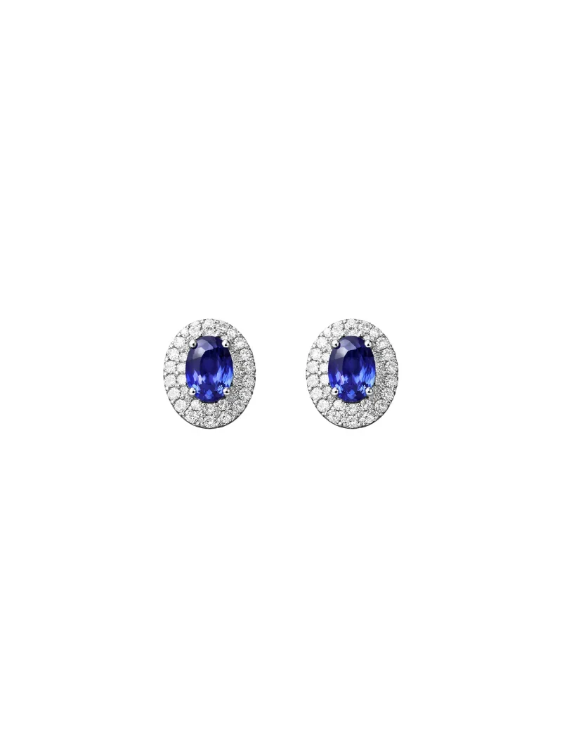 Wish Fine Jewelry 1.83ct Blue Sapphire Diamond 18K Gold Halo Stud Earrings