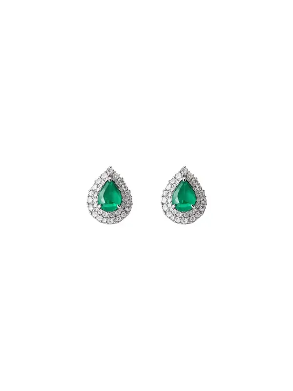 1.89ct Diamond Emerald 18K Gold Halo Pear Stud Earrings 1.89ct Diamond Emerald 18K Gold Halo Pear Stud Earrings