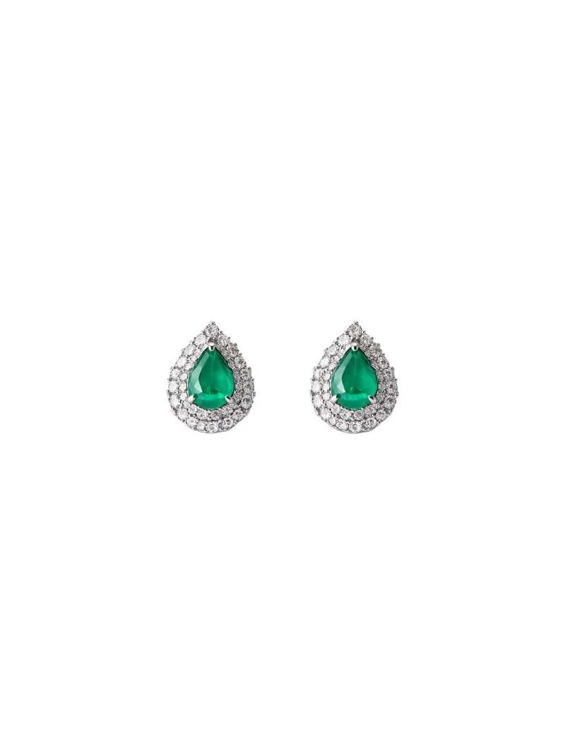 Wish Fine Jewelry 1.89ct Diamond Emerald 18K Gold Halo Pear Stud Earrings