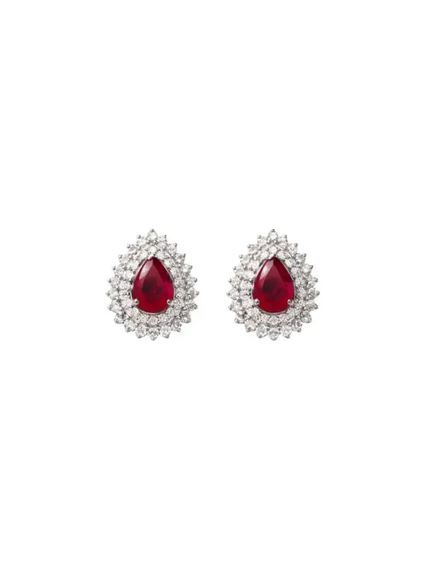 2.83ct Diamond Ruby 18K Gold Pear Halo Stud Earrings