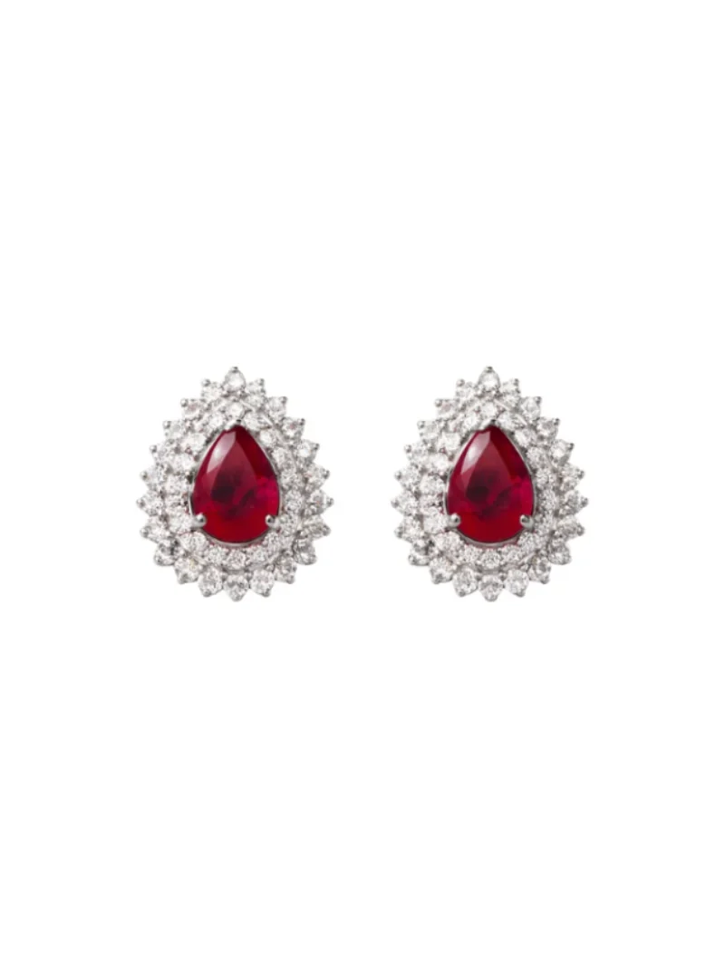 2.83ct Diamond Ruby 18K Gold Pear Halo Stud Earrings 2.83ct Diamond Ruby 18K Gold Pear Halo Stud Earrings