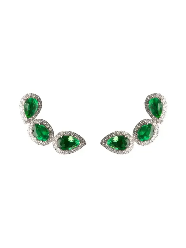 2.85ct Diamond Emerald 18K Gold Climber Earrings