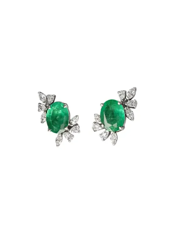3.56ct Emerald Diamond 18K Gold Leaf Stud Earrings