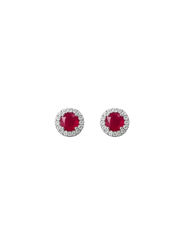 4.61ct Diamond Ruby 18K Gold Halo Stud Earrings