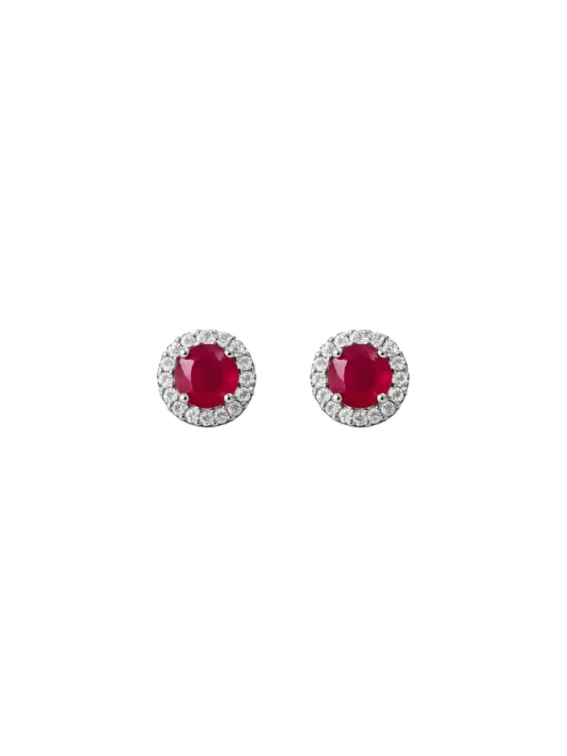 Wish Fine Jewelry 4.61ct Diamond Ruby 18K Gold Halo Stud Earrings
