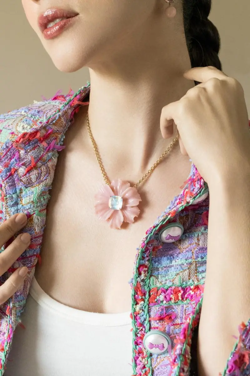 IRENE NEUWIRTH JEWELRY Pink Opal Rainbow Moonstone Tropical Flower Necklace | Thumbnail 2 IRENE NEUWIRTH JEWELRY Pink Opal Rainbow Moonstone Tropical Flower Necklace | Thumbnail 2