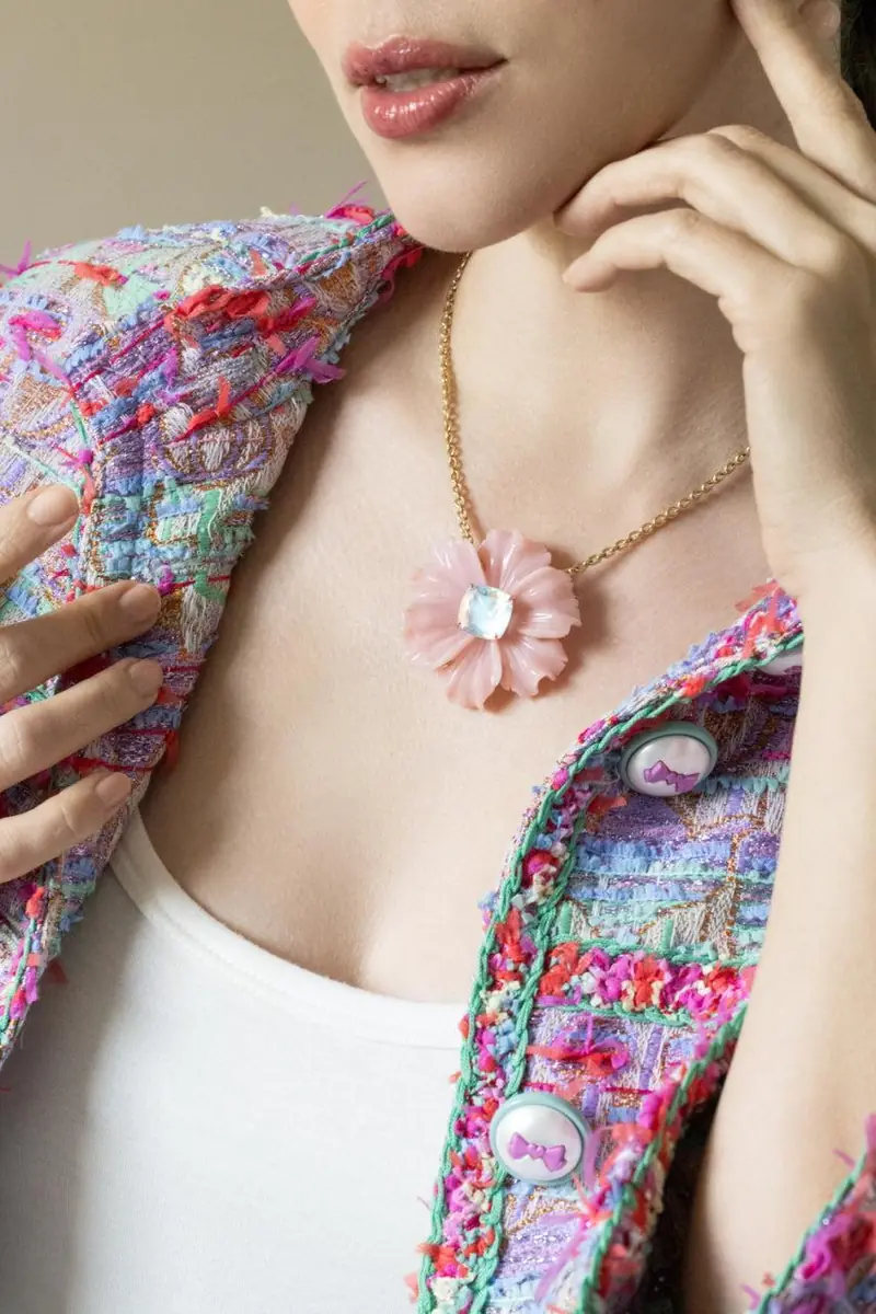 IRENE NEUWIRTH JEWELRY Pink Opal Rainbow Moonstone Tropical Flower Necklace | Thumbnail 3 IRENE NEUWIRTH JEWELRY Pink Opal Rainbow Moonstone Tropical Flower Necklace | Thumbnail 3