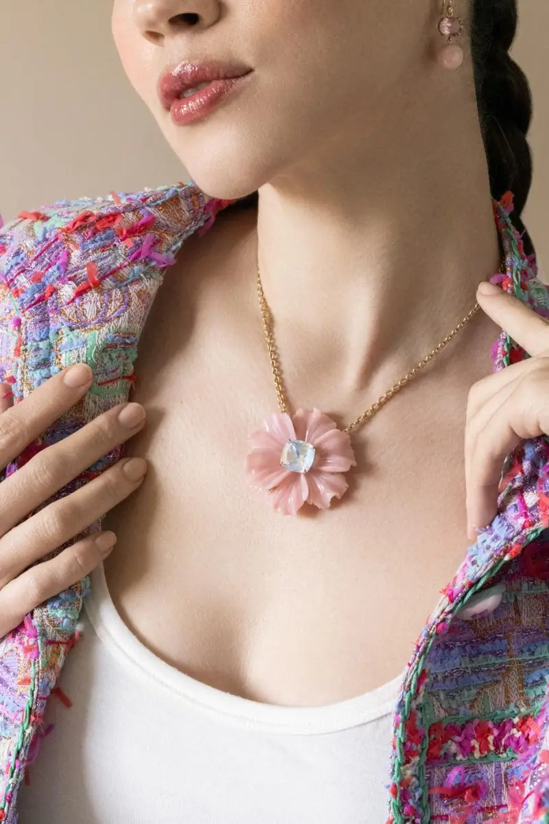 IRENE NEUWIRTH JEWELRY Pink Opal Rainbow Moonstone Tropical Flower Necklace | Thumbnail 4 IRENE NEUWIRTH JEWELRY Pink Opal Rainbow Moonstone Tropical Flower Necklace | Thumbnail 4