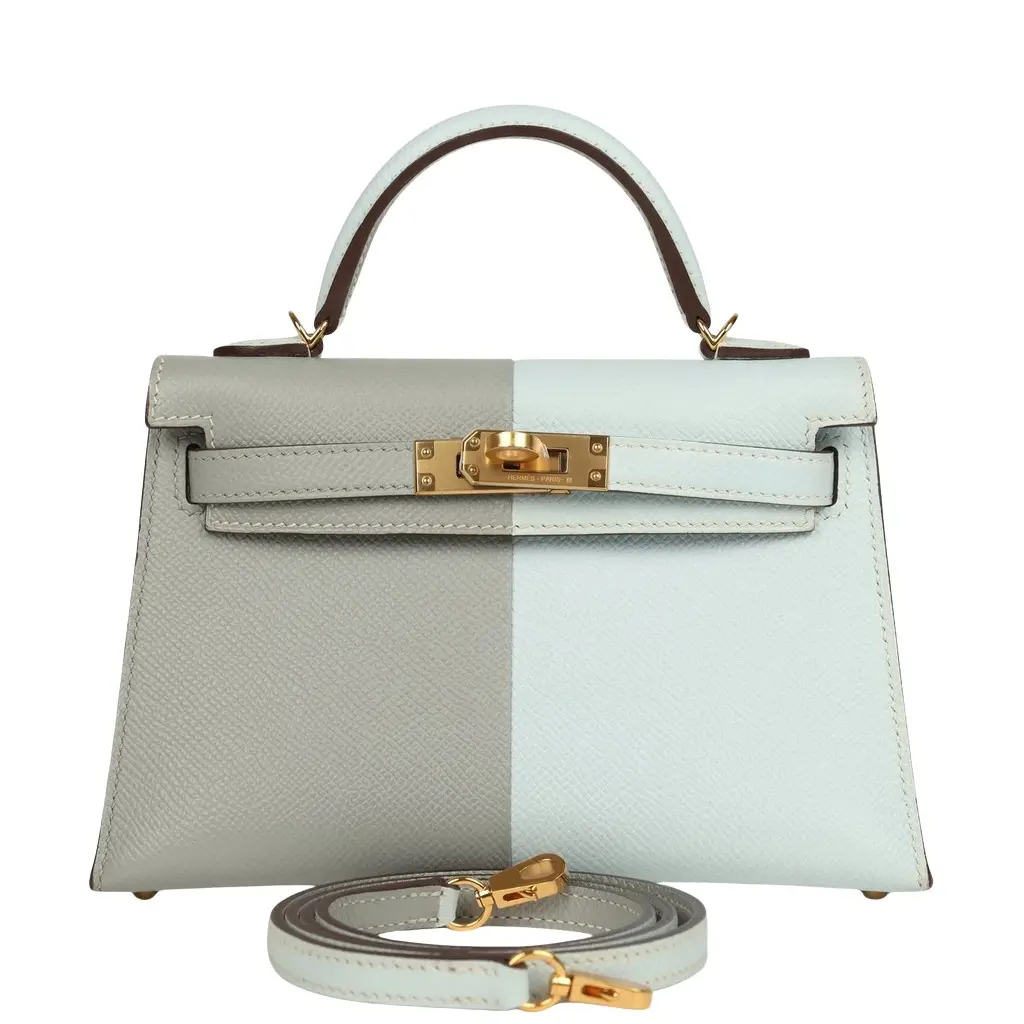 Hermes Special Order (HSS) Kelly Sellier 20 Casaque Bleu Brume and Bleu Glacier Epsom Brushed Gold Hardware Hermes Special Order (HSS) Kelly Sellier 20 Casaque Bleu Brume and Bleu Glacier Epsom Brushed Gold Hardware