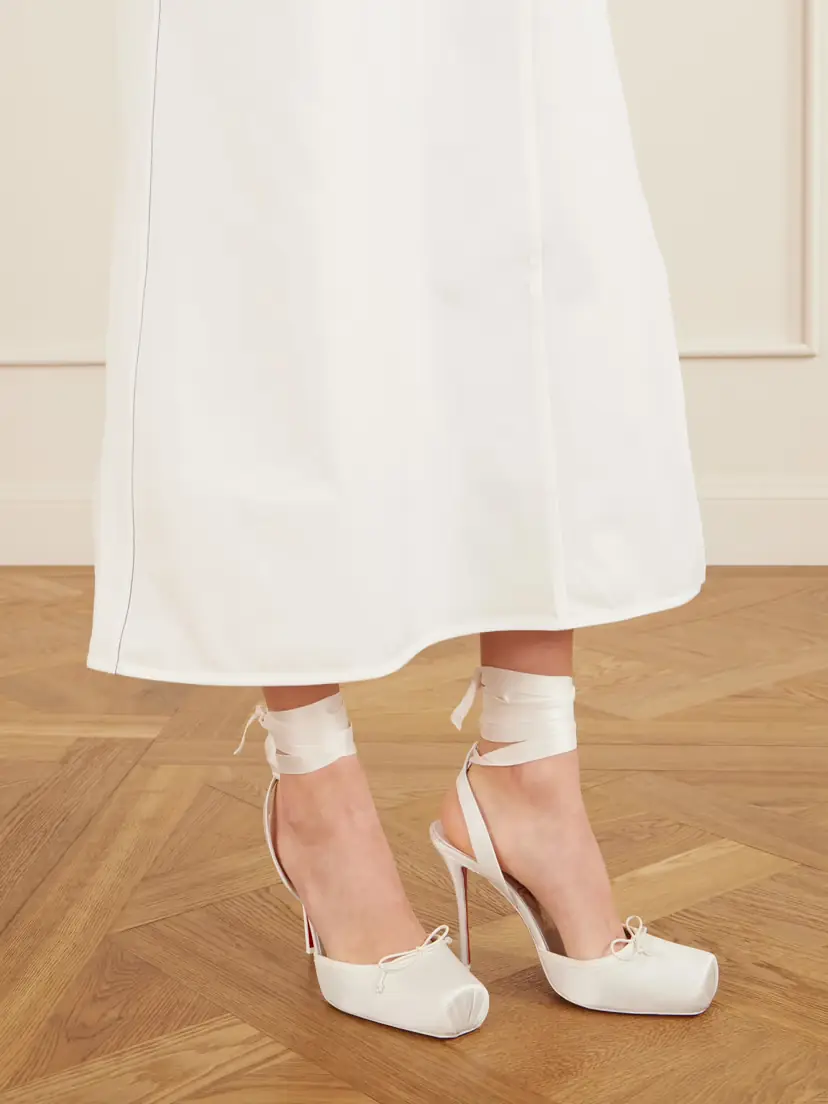 Christian Louboutin Cassia Lace Up 100 Crepe Satin Squared Toe Ballerina Pump | Thumbnail 2 Christian Louboutin Cassia Lace Up 100 Crepe Satin Squared Toe Ballerina Pump | Thumbnail 2