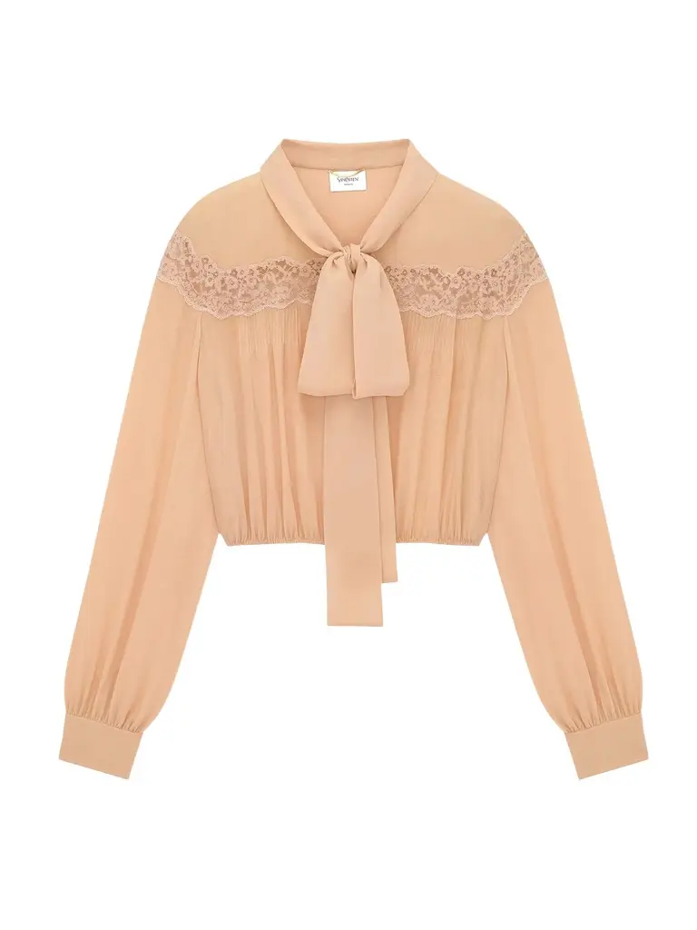 Silk Georgette and Lace Lavallière Blouse Silk Georgette and Lace Lavallière Blouse