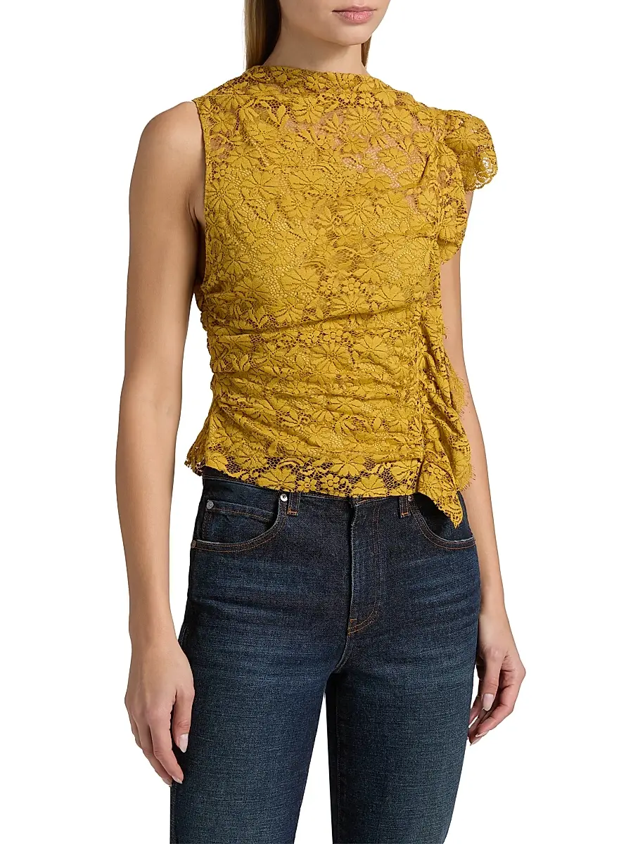 A.L.C. A. L.C. Women's Astrid Ruffle-Trim Lace Top | Thumbnail 3 A.L.C. A. L.C. Women's Astrid Ruffle-Trim Lace Top | Thumbnail 3