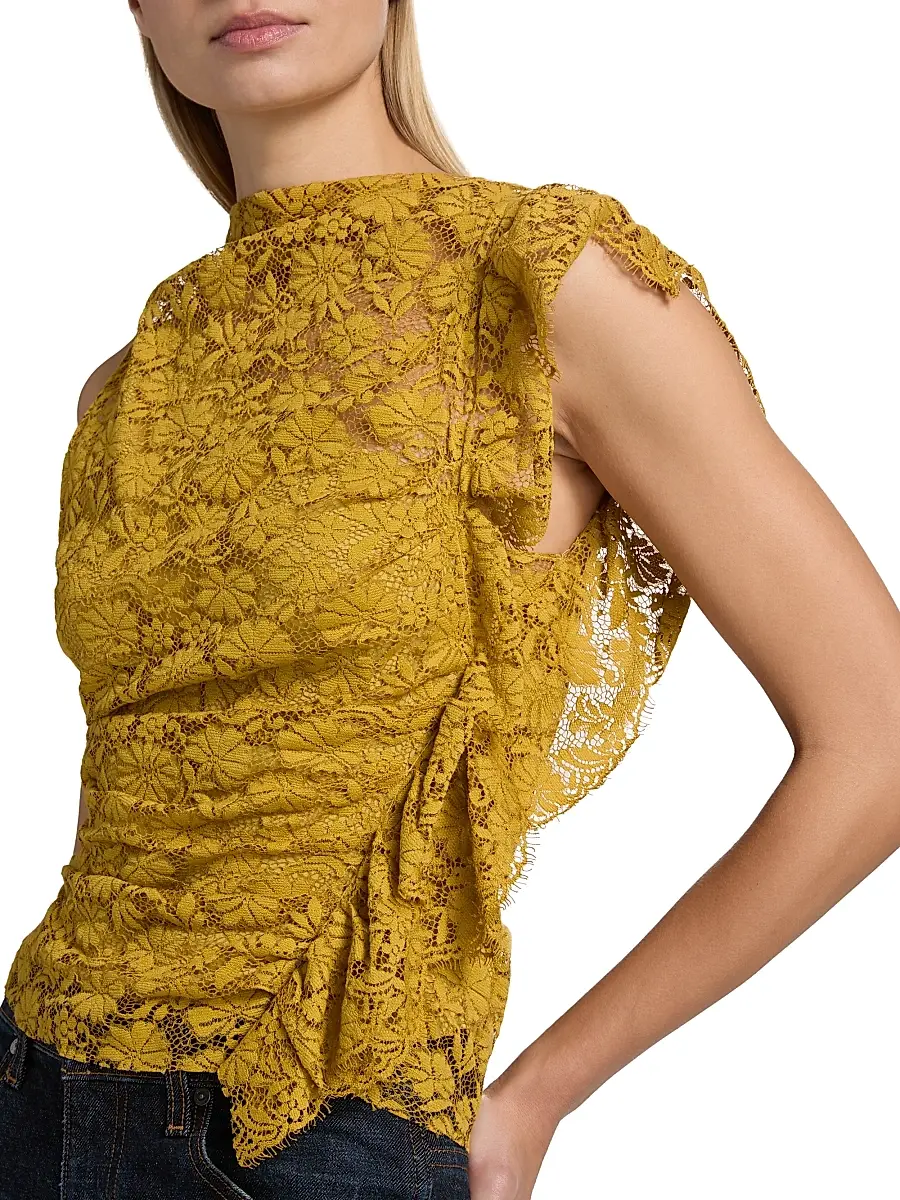 A.L.C. A. L.C. Women's Astrid Ruffle-Trim Lace Top | Thumbnail 6 A.L.C. A. L.C. Women's Astrid Ruffle-Trim Lace Top | Thumbnail 6