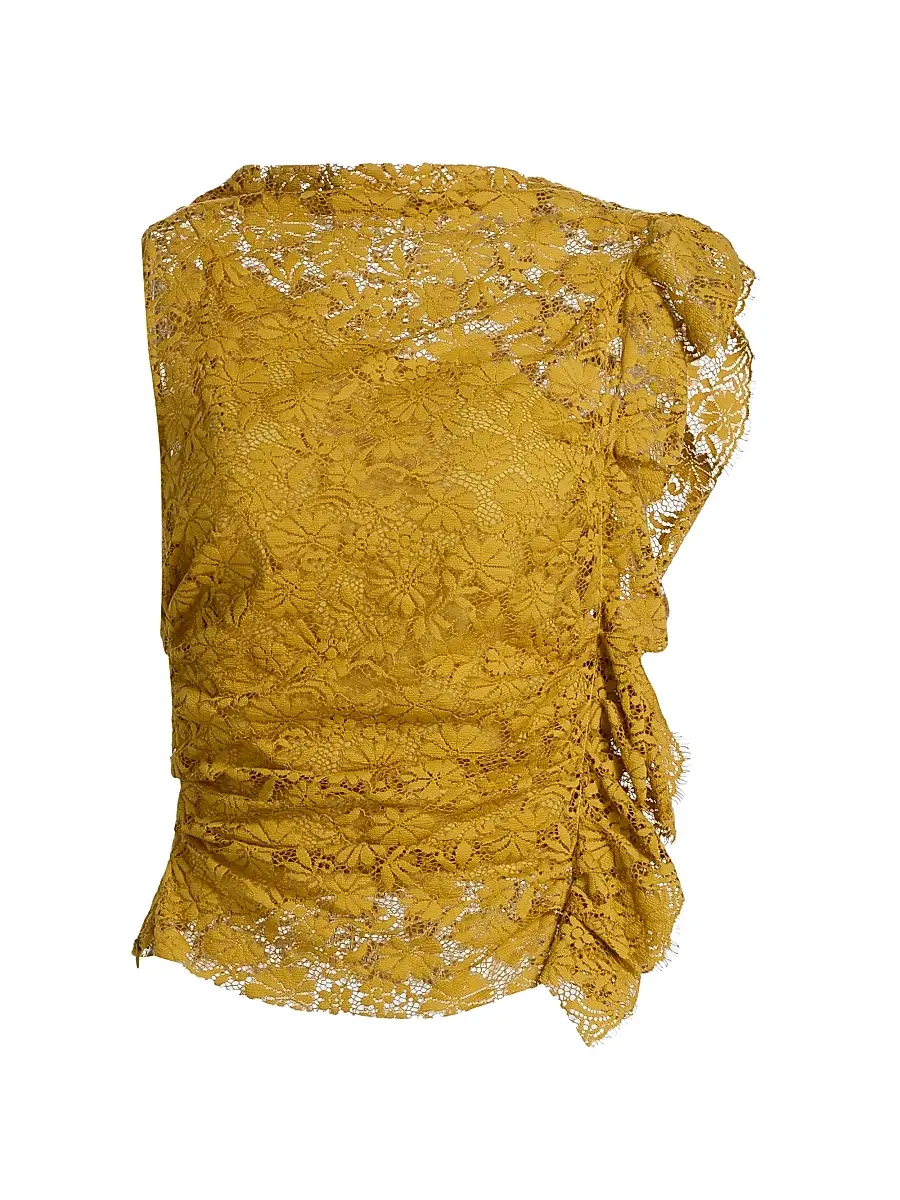 A.L.C. Women's Astrid Ruffle-Trim Lace Top - Antique Gold | Image 1 A.L.C. Women's Astrid Ruffle-Trim Lace Top - Antique Gold | Image 1