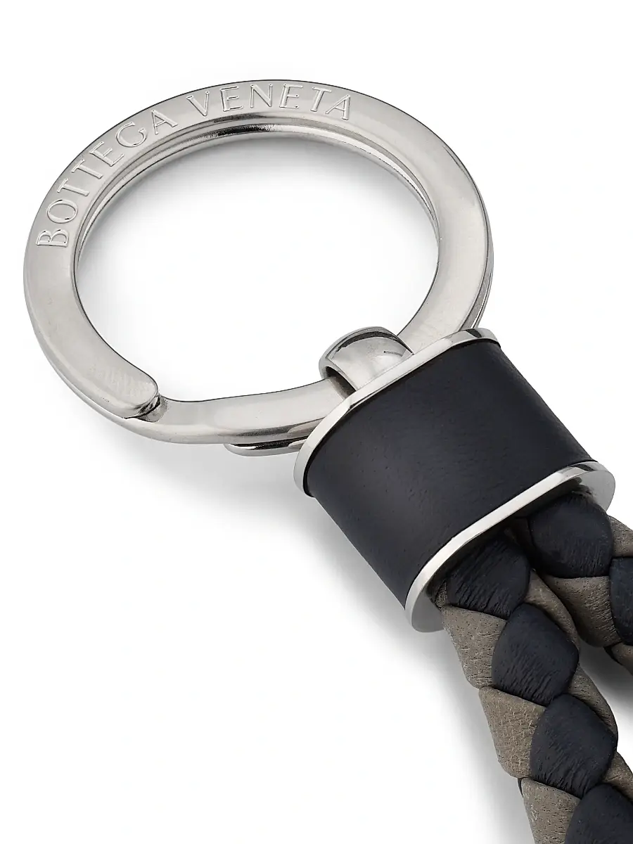 Bottega Veneta Men's Intrecciato Leather Key Ring - Midnight | Thumbnail 2 Bottega Veneta Men's Intrecciato Leather Key Ring - Midnight | Thumbnail 2