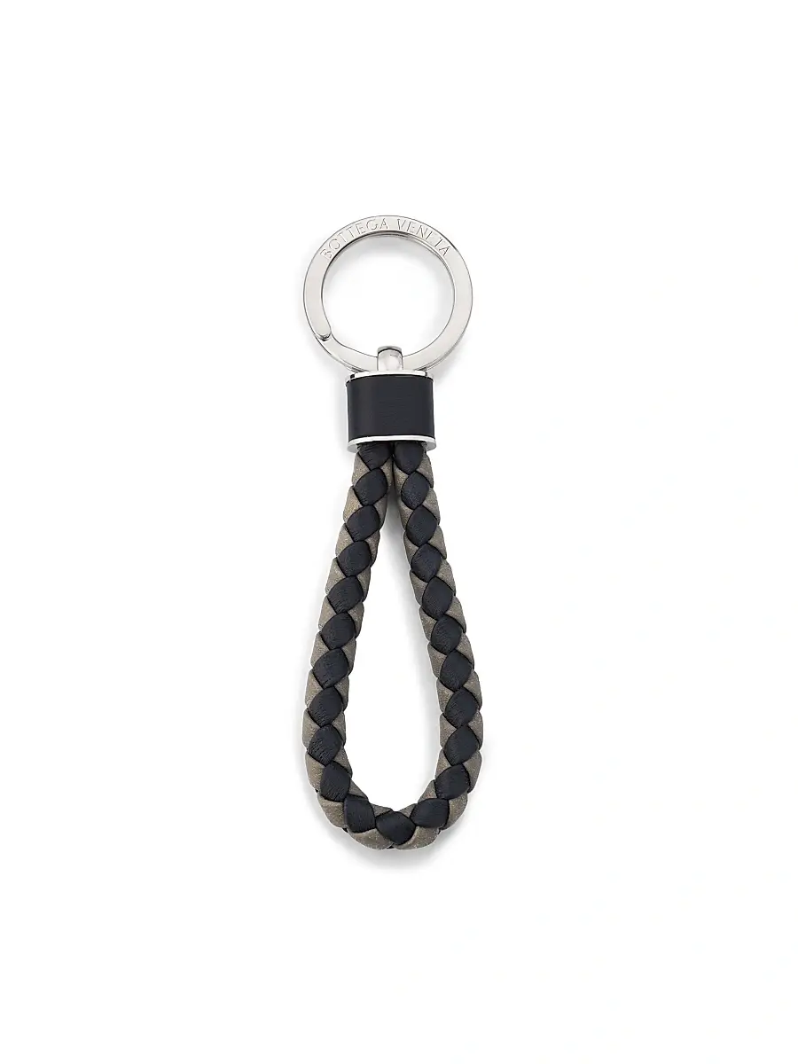 Bottega Veneta Men's Intrecciato Leather Key Ring - Midnight | Image 1 Bottega Veneta Men's Intrecciato Leather Key Ring - Midnight | Image 1